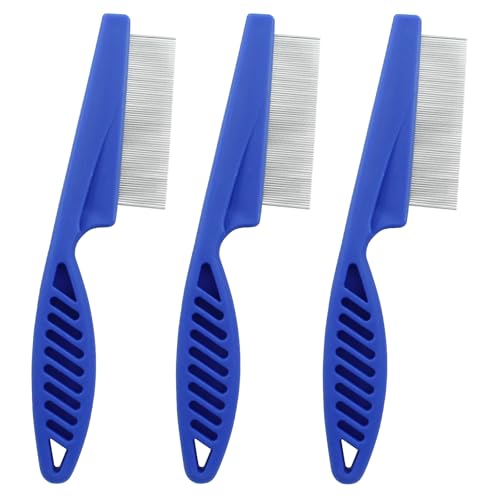Flea Comb for Dogs and Cats, Blue, 3pcs | Metal, Fine Tooth, Remove Anti Fleas and Flea Eggs - color: Blue