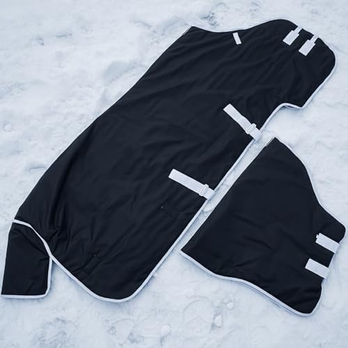 Winter Turnout Horse Blanket Waterproof 200g Fill,75 Size | 600D Tear Rip Resistant Shell, Snowproof Breathable Design, Adjustable Chest Leg Straps for Real Horses in Winter Weather - size: 75 Size