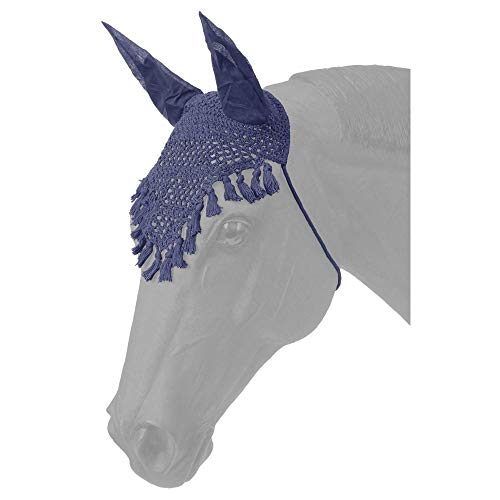 Tough- 1 Navy Horse Summer Crocheted Fringe Tassel Ear Cover Throat Latch Tie On Fly Veil