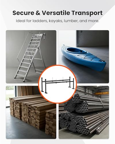 Ladder Rack for Trailer, Adjustable Roof Ladder Rack, 400 lbs Capacity | 5.77-8.65 ft Adjustable Length, Heavy-Duty Steel, Stopper Design, Fits Enclosed and Open Trailers, Black - color: Black
