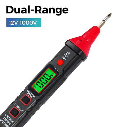 WGGE WG-1005C Digital AC Voltage Tester Screwdriver, 12-1000V, LCD | AC Voltage Tester with LCD, High Voltage Alarm, Breakpoint Detection, Live/Neutral Wire Test, Flashlight and Auto-Off