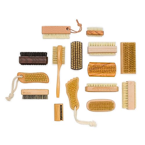 Redecker Natural Pig Bristle Nail Brush with Oiled Beechwood Handle, Double-sided Design with Angled Bristles, 3-1/2-Inches