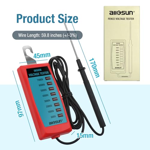 ALLOSUN GK503B NEON Electric Fence Voltage Tester and Fault Finder Max 7 kV, NOT LED, Red