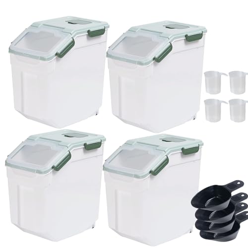 Saim 4Pack 25lbs Flour & Rice Storage Container Bin,Rice Dispenser (Green) - color: 4Pack 25lbs Green