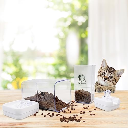 Pethiy Cat Food and pet Cat Treats Storage Container-Clear Plastic-airtight Storage Canister Tins cookie pet jars(Two-piece set) - color: CAT Off white