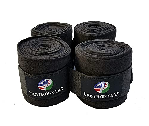 Horse Fleece Wraps Bandages/Polo Wraps/Stable Wraps Equestrian Leg Wraps Set of 4 Equestrian Boot Protection (Black) - color: Black
