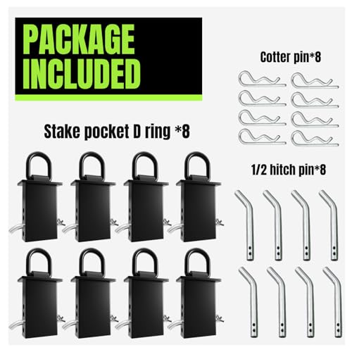 UMIRO 8 Pack Stake Pocket D-Ring Tie Down Anchor, 12000lbs Heavy Duty, Removable, with Hitch Pin, for Flatbed Trucks and Utility Trailers, Black (8pack) - size: 8pack