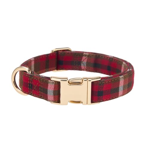 Cotton Plaid Dog Collar with Metal Buckle for Small Dogs (Red) - color: Red Tartan, size: Small