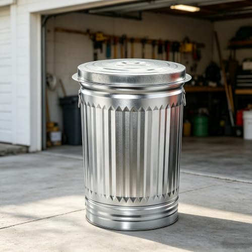 31-Gallon Steel Trash Can, Outdoor/Indoor Garbage Bin with Lid