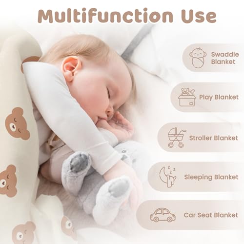 Bear Minky Baby Blanket 30 x 40 Inches for Boys Girls, Soft Plush Receiving Blanket with Dotted Back, Gift for Toddler Newborn Infant Christmas Birthday Baby Shower - color: Bear 1