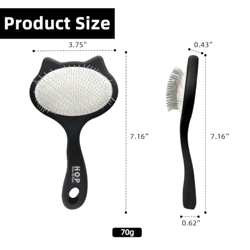 HOP Black Cat Head Pets Slicker Brush for Dogs and Cats 7.17in/18.2cm | Stainless Steel Pin,Dog Shedding&Dematting Comb,Pet Grooming Brush for Short Haired Pet,Remove Loose Hair Mats Knots Tangles