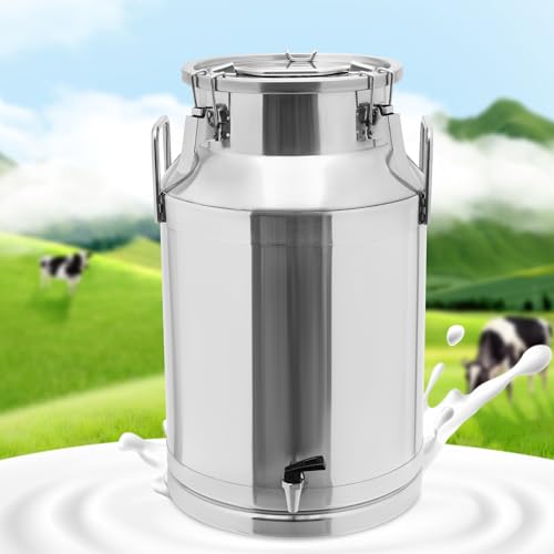 Stainless Steel Sealed Milk Barrel with Spigot,40L/10.57Gallon Large Milk Bucket Wine Can Pail Tote Tank with Sealed Lid & Handle for Milk Wine Oil Liquid Tranport Storage Container - size: With Spigot