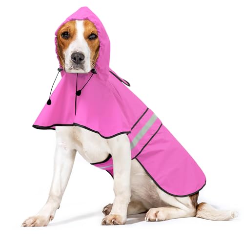 Reflective Puppy Raincoat - Waterproof Adjustable Pet Hooded Slicker Poncho Raincoats Jacket, Lightweight Dog Rain Coat(Pink, Small) - color: Pink, size: Small