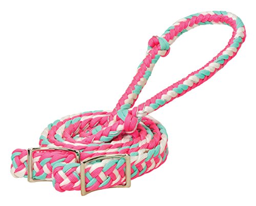 Weaver Leather Braided Nylon Barrel Rein, Pink/White/Mint/Sparkle, 1/2" x 8'