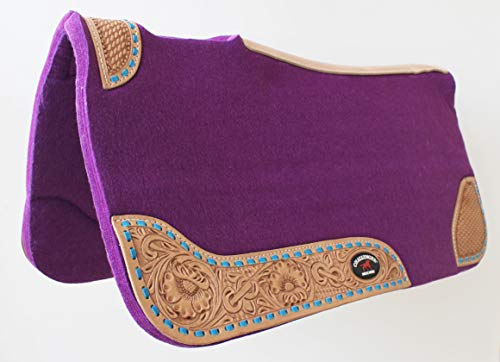 30"x 30" Horse SADDLE PAD Western Contoured Wool Felt Moisture Wicking 39RT - color: Purple Tan Leather, size: 30" Spine x 15" Drop, 3/4" Thick
