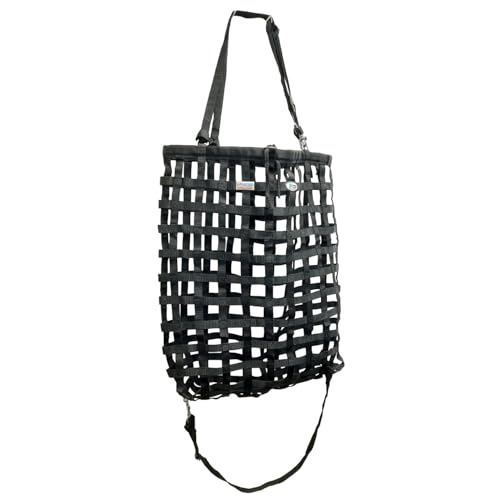 Tahoe Tack Slow Feed Hay Bag for Horses – Patented Durable Nylon Hay Bag with 2"x2" Mesh, Easy-Fill Top Ring, Tough Bottom for Trailer & Stall Feeding - color: Black