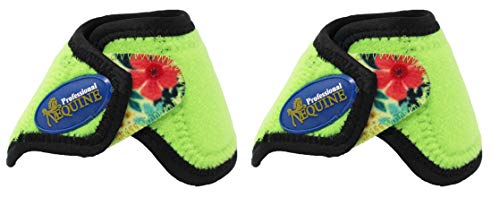 Horse Medium Sports Medicine Splint Bell Boots 41E - color: Lime Green Flower