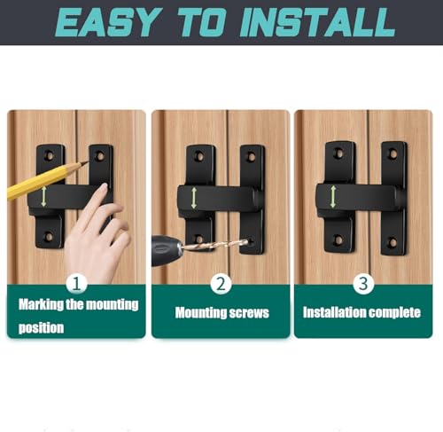 90/180 Degree Barn Door Lock, Small Flip Gate Latches Protect Privacy Sliding Door Latch Lock for Swing Door, Cabinet, Bathroom, Garden, Window, Outdoor