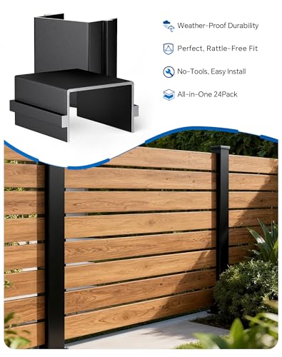 24 Pack Aluminum Fence Post Spacer, Fence Gap Tool Matte Black Aluminium Spacer, Heavy-Duty Fence Alignment Tool for Easy Privacy Fence Installation - color: Fence Post Spacer-24pcs