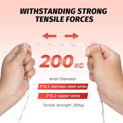 Electric Fence Braided Wire, 1312 Feet, 4mm Diameter, Strength 200kg, Red - color: Red