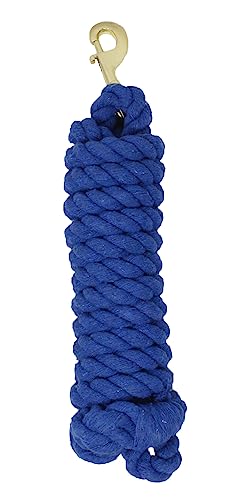 Horse 10' Soft Round Braided Cotton 5/8" Lead Rope with Brass Bolt Snap 605MI02RB - color: Blue/Brass