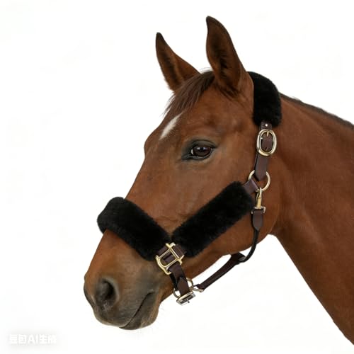 Genuine Wool Horse Halter Cover, 4 PCS Merino Sheepskin Horse Halter Set - color: Black