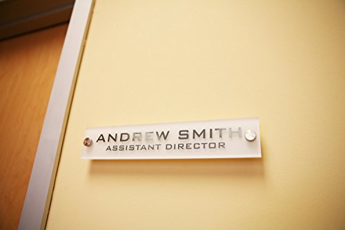 Personalized Office Wall Name Plate Sign. Modern Stainless Steel Legs (Frosted White) - color: Frosted White