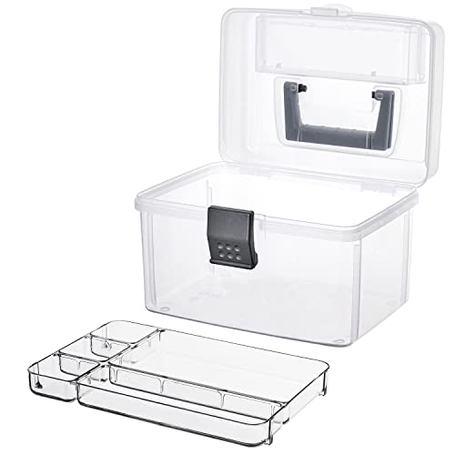 MyGift Clear First Aid Kit Box with Tray, Portable Medicine Storage - color: Gray