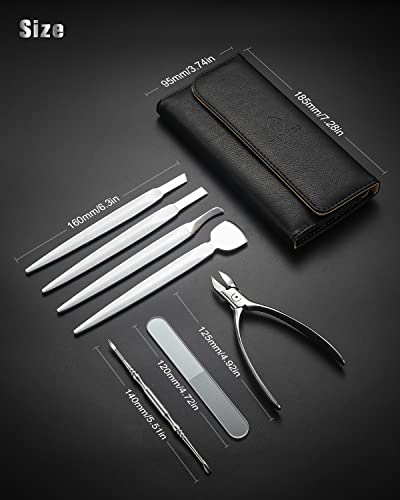 FERYES Pedicure Knife Ingrown Toenail Kit, 7 PCS Professional Pedicure Tool Toenail Grooming Kit, Top Notch Foot Blade, Super Sharp Toenail Clippers (Leather case included) - size: 7PCS