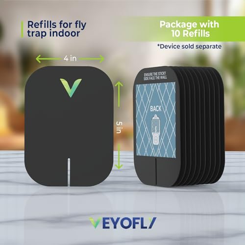 VEYOFLY Official Refill Fruit Fly Traps Indoor, Gnat Trap | 10-Pack | Slide-in refills, fits your trap, strong adhesive traps fruit flies & gnats, no mess, easy to replace, insects hidden - color: Black, size: 10 Refills