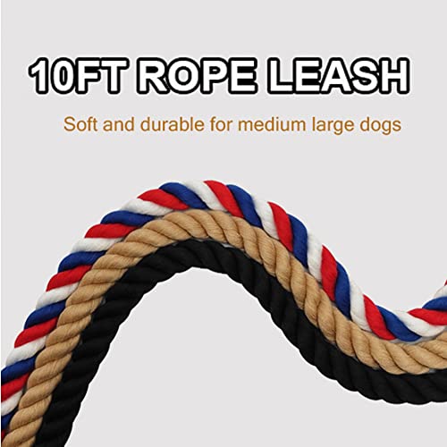 BTINESFUL 3/5/10ft Braided Rope Cotton Dog Leash for Large Medium Dogs - color: black, size: 10 Foot (Pack of 1)