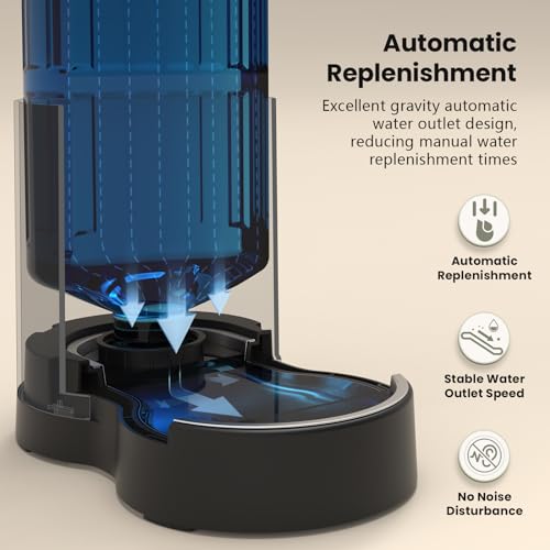 CZPET Automatic 4L/135Oz/1Gal Cat Water Dispenser with Stainless Steel Bowl, Gravity Waterer for Small Medium Dog Puppy Kitten (Black) - color: Black, size: 4L