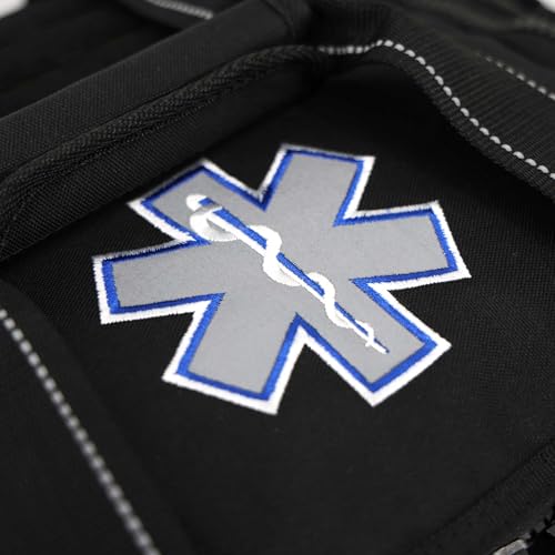 Lightning X Personalized EMT Trauma Bag – Large ALS Medical Bag with 6 Color-Coded Pouches, MOLLE Panel, Waterproof Bottom, Reflective EMS Gear, Custom Embroidered Name or Logo | LXMB35 - color: Black