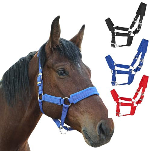 Adjustable Horse Halter with Fleece Padding, Available in Black, Red, Blue - color: Blue, size: Large
