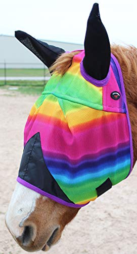 Equine Horse FlyMask Summer Spring Airflow Mesh Cob Ears 73206C - color: Rainbow, size: Cob Size