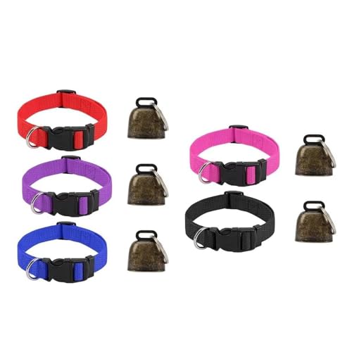 5 Pack Goat Collar with Bell, Adjustable Sheep Collars Set with Quick Release Buckle Durable Nylon Anti-Lost Grazing Pet Collar for Small Farm Animal Sheep Cow Pet Goat (Mixed Colors) - color: Mixed Colors