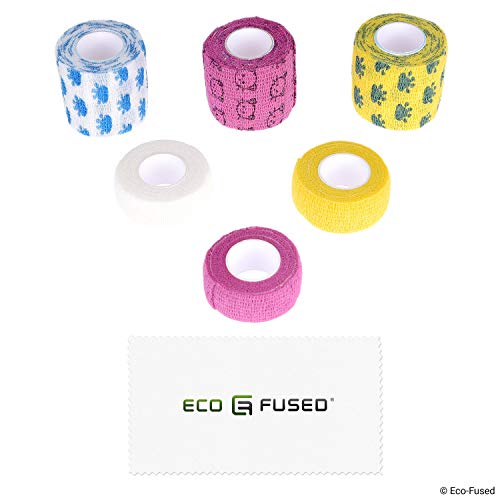 Eco-Fused Self Adhering Bandage - Injury Wrap Tape for Cats - Pack of 6 - Supports Muscles and Joints - Does not Stick to Hair - Elastic, Water Repellent, Breathable - Relieves Stress - color: For Cats - 6 Pack