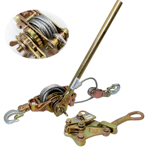 Zipline Tensioning Kit, Come Along Winch 6600lbs with Cable Grip Steel Wire Puller Tools& 2 Hooks, Portable Steel Cable Puller for 3/16" to 1/2" Cable, Cable Winch Puller - color: 3 Ton