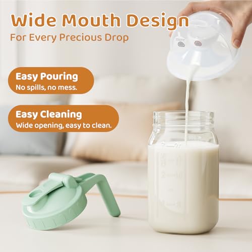 32 oz Breast Milk Pitcher, Glass Mason Jar Pitcher with Lid - color: Green, size: 32 Ounces