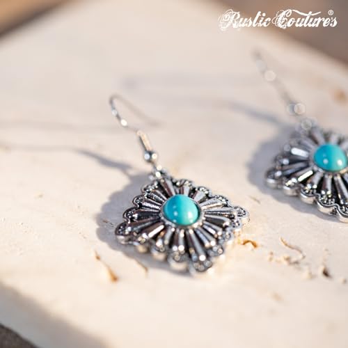 Montana West Rustic Couture's Western Concho Dangle Drop Earrings for Women - color: G-Turquoise