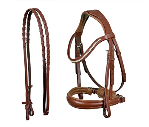 CHALLENGER English All-Purpose Pleasure Padded Leather Bridle Reins 803HI01 - color: Light Brown