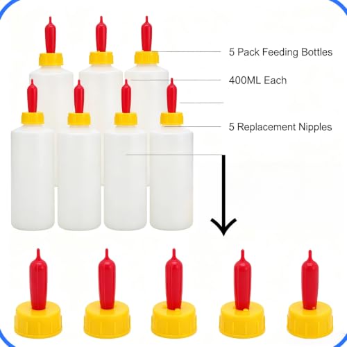 5Pack 400ML Goat and Lamb Feeding Bottles with Silicone Nippl