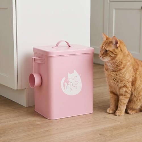 Galvanized Iron Pet Food Container Moistureproof Pet Snack Organizer Airtight Seal Dry Food Storage for Cats and Dogs(Pink) - color: Pink