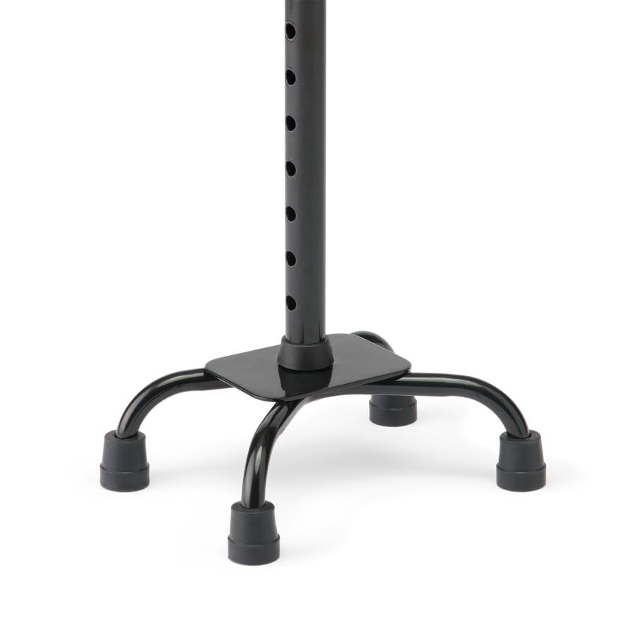Medline Folding Quad Cane, Small Base, Quad Base for Greater Stability, Skid-Resistant Rubber Tips, Lightweight Aluminum, Black - size: Small Base