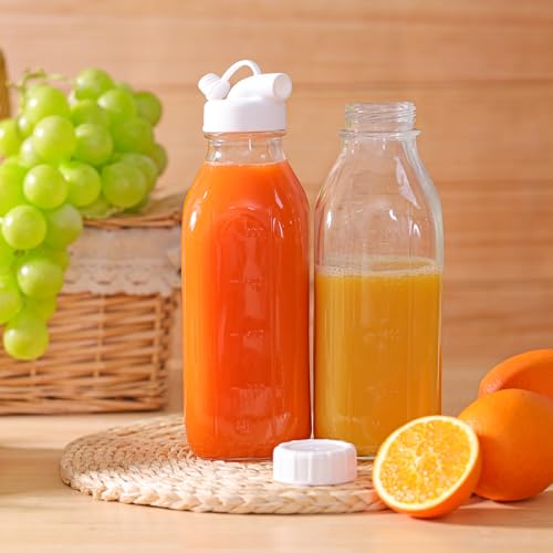 CUCUMI 2 Pack 32 Oz Glass Milk Bottle with Reusable Lid | for Almond Milk, Oat/Nut Milk, Water Jug Breast Milk Pitcher,Juice Bottles for Buttermilk, Nut, Juice, Syrup, Coffee Creamer - color: 2pcs-32oz