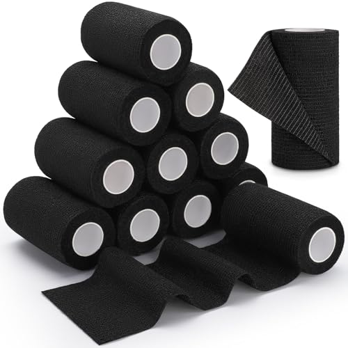 TOBWOLF 12PCS Self Adherent Bandage, 4" x5yd Cohesive Elastic Bandage Wrap - color: Black