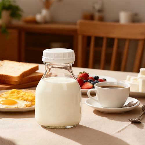 11oz Glass Milk Bottles, 16 Pack Clear Bottles with Lids | Reusable Small Glass Jars for Milk, Juice, Smoothie, Overnight Oats, Cold Brew, Iced Coffee, DIY Storage, Gift, Party - size: 11oz-16pack