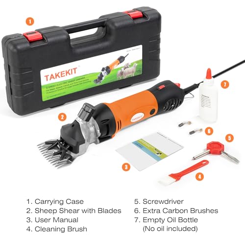 TAKEKIT Sheep Shears, 500W Professional Heavy Duty Sheep Clippers for Grooming, 6 Speeds Electric Animal Shearing Clippers for Alpacas Llamas Lambs and Large Livestock with Thick Coats - color: Yellow