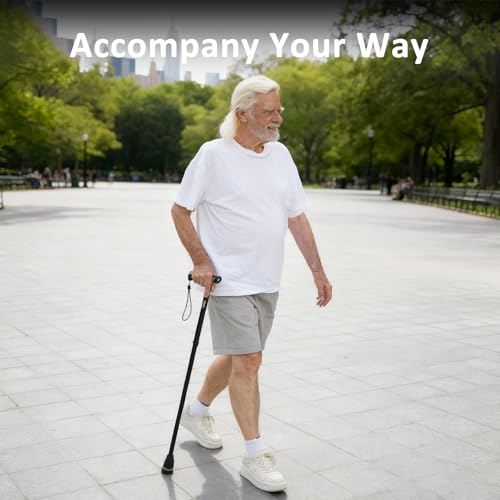 HEALTHBAZAAR Walking Cane with LED Light, Folding Canes for Men & Women with Shock Absorption - Adjustable, Lightweight Collapsible Walking Sticks with Comfort Grip Handle, Heavy Duty All Terrain Tip