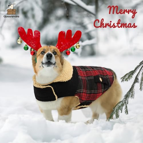 Queenmore Plaid Dog Winter Coat Waterproof Cold Weather Warm Puffer Jacket - color: Red Plaid, size: X-Small